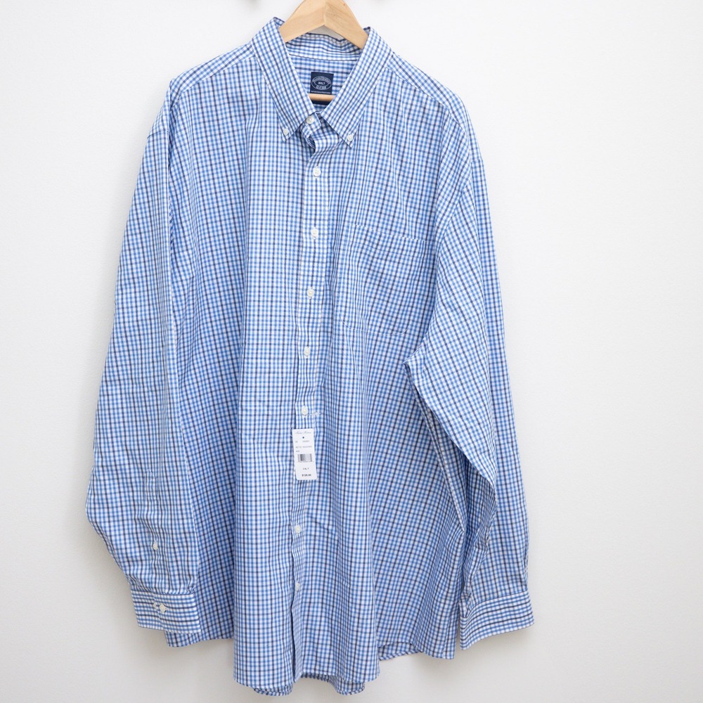 Brooks Brothers Mens 3XLT Gingham Cotton Button Down Shirt Blue White NWT